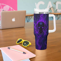 Custom Bowling Purple Flame Skull Tumbler With Handle Custom Team Name on Dark Background - Wonder Print Shop