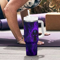 Custom Bowling Purple Flame Skull Tumbler With Handle Custom Team Name on Dark Background - Wonder Print Shop