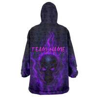 Custom Bowling Purple Flame Skull Wearable Blanket Hoodie Custom Team Name on Dark Background - Wonder Print Shop