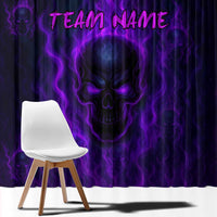 Custom Bowling Purple Flame Skull Window Curtain Custom Team Name on Dark Background - Wonder Print Shop