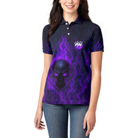 Custom Bowling Purple Flame Skull Women Polo Shirt Custom Team Name on Dark Background - Wonder Print Shop