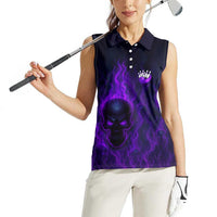 Custom Bowling Purple Flame Skull Women Sleeveless Polo Shirt Custom Team Name on Dark Background - Wonder Print Shop
