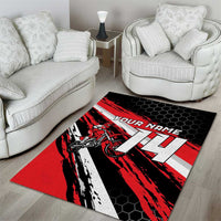 Custom Dirt Bike Area Rug Motocross Rider Red Black Hex Pattern and Racing Number - Wonder Print Shop