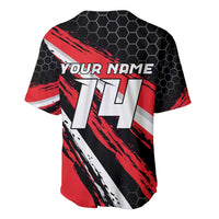 Custom Dirt Bike Baseball Jersey Motocross Rider Red Black Hex Pattern and Racing Number - Wonder Print Shop