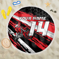 Custom Dirt Bike Beach Blanket Motocross Rider Red Black Hex Pattern and Racing Number - Wonder Print Shop