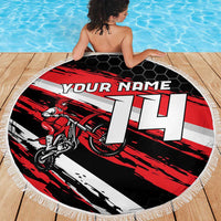 Custom Dirt Bike Beach Blanket Motocross Rider Red Black Hex Pattern and Racing Number - Wonder Print Shop