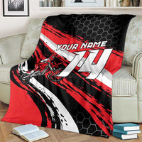 Custom Dirt Bike Blanket Motocross Rider Red Black Hex Pattern and Racing Number - Wonder Print Shop
