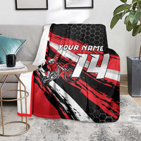Custom Dirt Bike Blanket Motocross Rider Red Black Hex Pattern and Racing Number - Wonder Print Shop