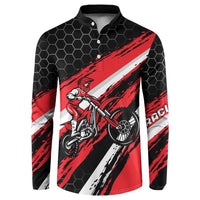 Custom Dirt Bike Button Sweatshirt Motocross Rider Red Black Hex Pattern and Racing Number - Wonder Print Shop