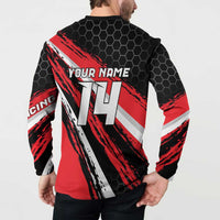 Custom Dirt Bike Button Sweatshirt Motocross Rider Red Black Hex Pattern and Racing Number - Wonder Print Shop