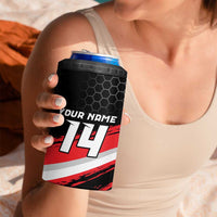 Custom Dirt Bike 4 in 1 Can Cooler Tumbler Motocross Rider Red Black Hex Pattern and Racing Number - Wonder Print Shop