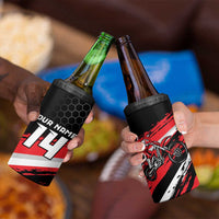 Custom Dirt Bike 4 in 1 Can Cooler Tumbler Motocross Rider Red Black Hex Pattern and Racing Number - Wonder Print Shop