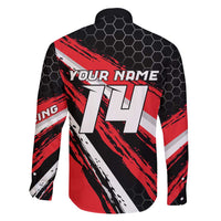 Custom Dirt Bike Family Matching Long Sleeve Bodycon Dress and Hawaiian Shirt Motocross Rider Red Black Hex Pattern and Racing Number - Wonder Print Shop