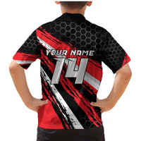 Custom Dirt Bike Family Matching Mermaid Dress and Hawaiian Shirt Motocross Rider Red Black Hex Pattern and Racing Number - Wonder Print Shop