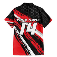Custom Dirt Bike Family Matching Mermaid Dress and Hawaiian Shirt Motocross Rider Red Black Hex Pattern and Racing Number - Wonder Print Shop