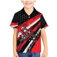 Custom Dirt Bike Family Matching Mermaid Dress and Hawaiian Shirt Motocross Rider Red Black Hex Pattern and Racing Number - Wonder Print Shop