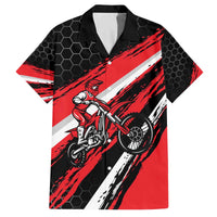 Custom Dirt Bike Family Matching Off The Shoulder Long Sleeve Dress and Hawaiian Shirt Motocross Rider Red Black Hex Pattern and Racing Number - Wonder Print Shop