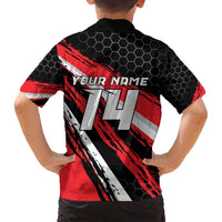 Custom Dirt Bike Family Matching Puletasi and Hawaiian Shirt Motocross Rider Red Black Hex Pattern and Racing Number - Wonder Print Shop