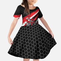 Custom Dirt Bike Family Matching Puletasi and Hawaiian Shirt Motocross Rider Red Black Hex Pattern and Racing Number - Wonder Print Shop