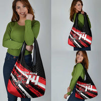 Custom Dirt Bike Grocery Bag Motocross Rider Red Black Hex Pattern and Racing Number - Wonder Print Shop