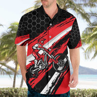 Custom Dirt Bike Hawaiian Shirt Motocross Rider Red Black Hex Pattern and Racing Number - Wonder Print Shop