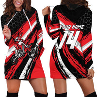Custom Dirt Bike Hoodie Dress Motocross Rider Red Black Hex Pattern and Racing Number - Wonder Print Shop