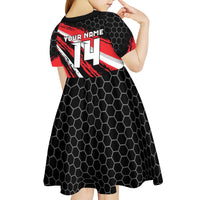 Custom Dirt Bike Kid Short Sleeve Dress Motocross Rider Red Black Hex Pattern and Racing Number - Wonder Print Shop
