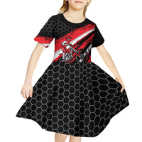Custom Dirt Bike Kid Short Sleeve Dress Motocross Rider Red Black Hex Pattern and Racing Number - Wonder Print Shop