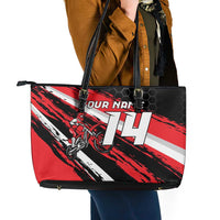 Custom Dirt Bike Leather Tote Bag Motocross Rider Red Black Hex Pattern and Racing Number - Wonder Print Shop