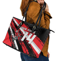 Custom Dirt Bike Leather Tote Bag Motocross Rider Red Black Hex Pattern and Racing Number - Wonder Print Shop