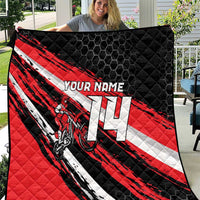 Custom Dirt Bike Quilt Motocross Rider Red Black Hex Pattern and Racing Number - Wonder Print Shop