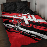 Custom Dirt Bike Quilt Bed Set Motocross Rider Red Black Hex Pattern and Racing Number - Wonder Print Shop