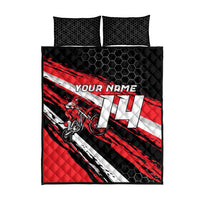 Custom Dirt Bike Quilt Bed Set Motocross Rider Red Black Hex Pattern and Racing Number - Wonder Print Shop