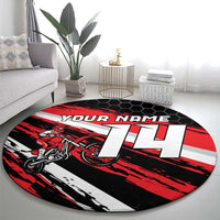 Custom Dirt Bike Round Carpet Motocross Rider Red Black Hex Pattern and Racing Number - Wonder Print Shop