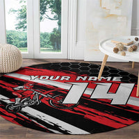 Custom Dirt Bike Round Carpet Motocross Rider Red Black Hex Pattern and Racing Number - Wonder Print Shop