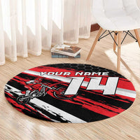 Custom Dirt Bike Round Carpet Motocross Rider Red Black Hex Pattern and Racing Number - Wonder Print Shop