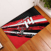 Custom Dirt Bike Rubber Doormat Motocross Rider Red Black Hex Pattern and Racing Number - Wonder Print Shop