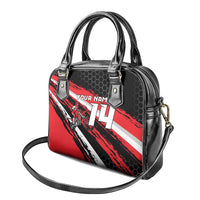 Custom Dirt Bike Shoulder Handbag Motocross Rider Red Black Hex Pattern and Racing Number - Wonder Print Shop