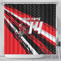 Custom Dirt Bike Shower Curtain Motocross Rider Red Black Hex Pattern and Racing Number - Wonder Print Shop