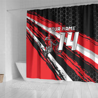 Custom Dirt Bike Shower Curtain Motocross Rider Red Black Hex Pattern and Racing Number - Wonder Print Shop