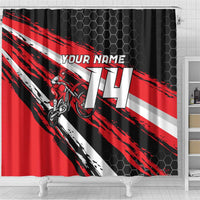 Custom Dirt Bike Shower Curtain Motocross Rider Red Black Hex Pattern and Racing Number - Wonder Print Shop