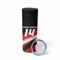 Custom Dirt Bike Skinny Tumbler Motocross Rider Red Black Hex Pattern and Racing Number - Wonder Print Shop