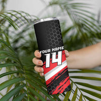 Custom Dirt Bike Skinny Tumbler Motocross Rider Red Black Hex Pattern and Racing Number - Wonder Print Shop