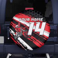 Custom Dirt Bike Spare Tire Cover Motocross Rider Red Black Hex Pattern and Racing Number - Wonder Print Shop