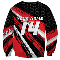 Custom Dirt Bike Sweatshirt Motocross Rider Red Black Hex Pattern and Racing Number - Wonder Print Shop