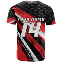Custom Dirt Bike T Shirt Motocross Rider Red Black Hex Pattern and Racing Number - Wonder Print Shop
