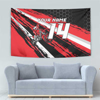 Custom Dirt Bike Tapestry Motocross Rider Red Black Hex Pattern and Racing Number - Wonder Print Shop