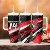 Custom Dirt Bike Tumbler With Handle Motocross Rider Red Black Hex Pattern and Racing Number - Wonder Print Shop