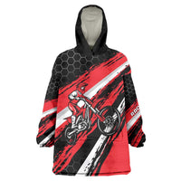 Custom Dirt Bike Wearable Blanket Hoodie Motocross Rider Red Black Hex Pattern and Racing Number - Wonder Print Shop