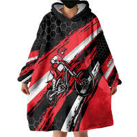 Custom Dirt Bike Wearable Blanket Hoodie Motocross Rider Red Black Hex Pattern and Racing Number - Wonder Print Shop